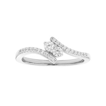10k White Gold 1/2 Carat T.w. Diamond 2-stone Ring, Women's, Size: 7