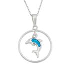 Lab-created Blue Opal Sterling Silver Dolphin Circle Pendant Necklace, Women's, Size: 18