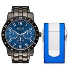 Folio Men's Chronograph Watch & Multi Tool Money Clip Set, Size: Large, Dark Grey