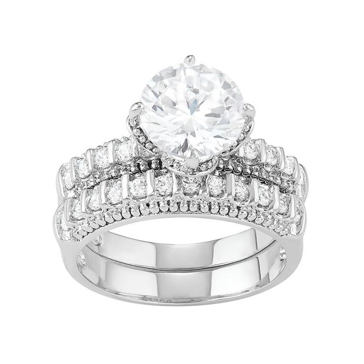 Journee Collection Sterling Silver Cubic Zirconia Engagement Ring Set, Women's, Size: 5, White