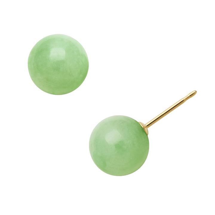 14k Gold Jade Ball Stud Earrings, Women's, Green