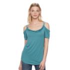 Women's Rock & Republic&reg; Chain Accent Cold-shoulder Top, Size: Medium, Green
