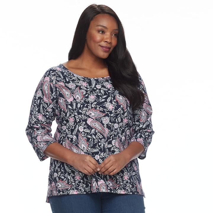 Plus Size Croft & Barrow&reg; Button Sleeve Top, Women's, Size: 1xl, Blue