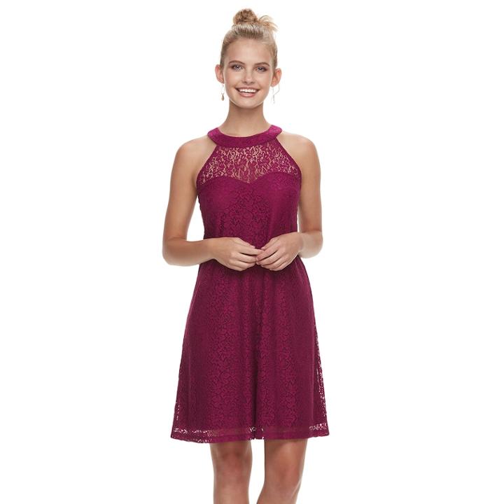 Juniors' Candie's&reg; High Neck Lace Swing Dress, Teens, Size: Medium, Dark Pink