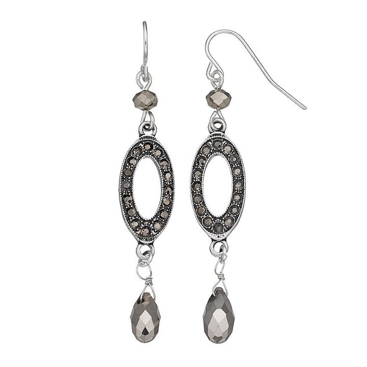 Beaded Oval Linear Drop Earrings, Women's, Dark Grey