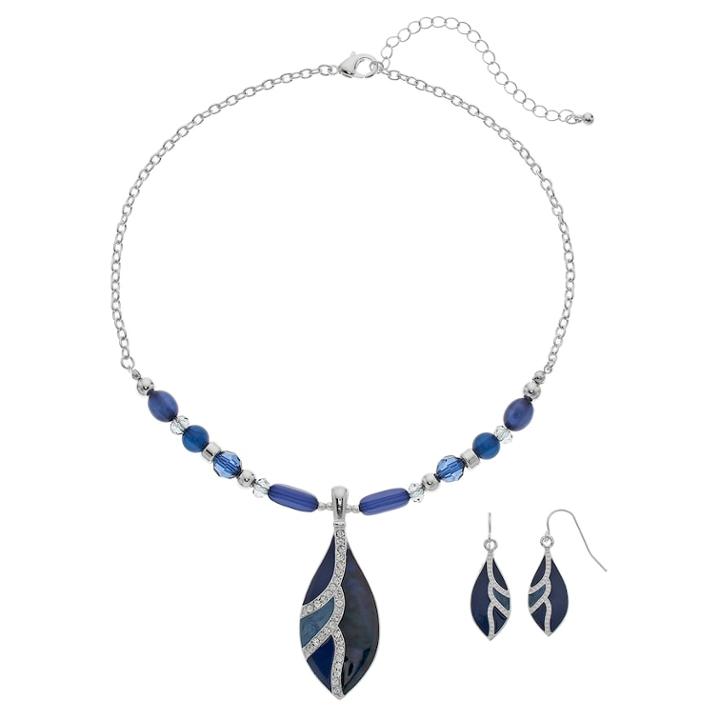 Blue Swirling Oblong Beaded Necklace & Drop Earring Set, Women's