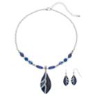 Blue Swirling Oblong Beaded Necklace & Drop Earring Set, Women's