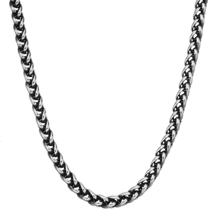 Lynx Men's Antiqued Stainless Steel Wheat Chain Necklace - 22 In, Size: 22, Black