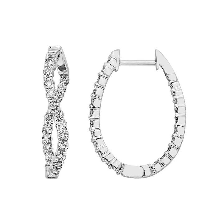 14k White Gold 5/8 Carat T.w. Diamond Inside Out Twisted Hoop Earrings, Women's