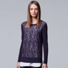 Women's Simply Vera Vera Wang Mock-layer Lace Sweater, Size: Small, Purple
