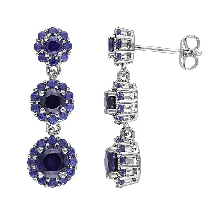 Lab-created Sapphire Sterling Silver Flower Linear Drop Earrings, Women's, Blue