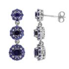 Lab-created Sapphire Sterling Silver Flower Linear Drop Earrings, Women's, Blue