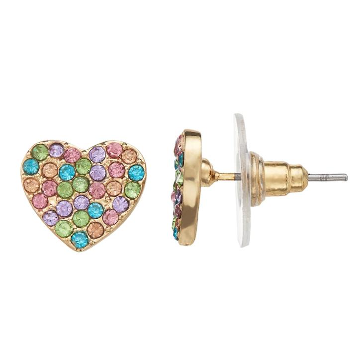 Lc Lauren Conrad Rainbow Simulated Crystal Nickel Free Heart Stud Earrings, Women's, Multicolor