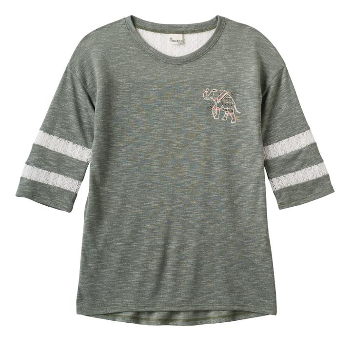 Girls Plus Size Mudd&reg; Lace Yoke Varsity Tee, Size: 14 1/2, Dark Green