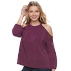 Juniors' Mudd&reg; Cold-shoulder Lace Inset Top, Teens, Size: Small, Purple