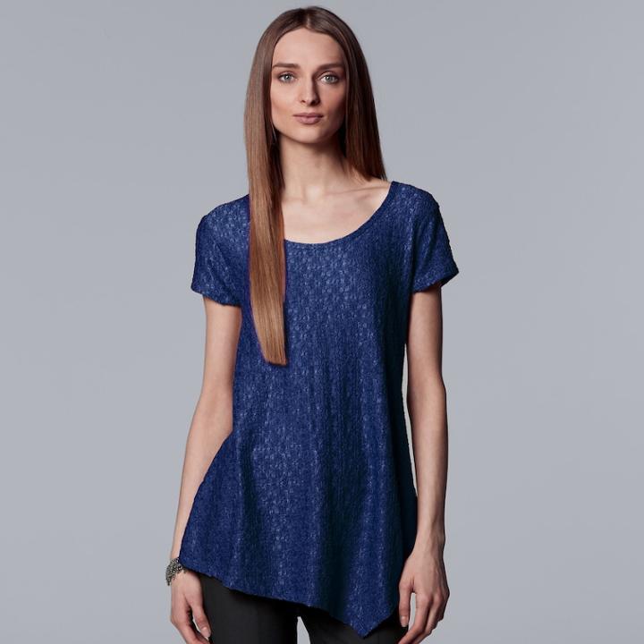 Women's Simply Vera Vera Wang Pucker Asymmetrical Hem Tee, Size: Large, Drk Purple