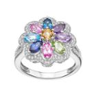 Sterling Silver Gemstone Flower Ring, Women's, Size: 6, Multicolor