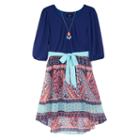 Girls 7-16 Iz Amy Byer 3/4-length Sleeve Chiffon High-low Ribbon Belt Dress With Necklace, Girl's, Size: 14, Ovrfl Oth