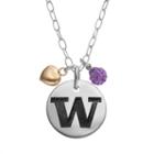 Fiora Crystal Sterling Silver Washington Huskies Team Logo & Heart Pendant Necklace, Women's, Size: 16, Multicolor