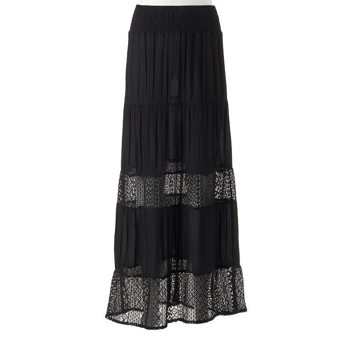 Juniors' Joe B Smock Crochet Maxi Skirt, Girl's, Size: Small, Black