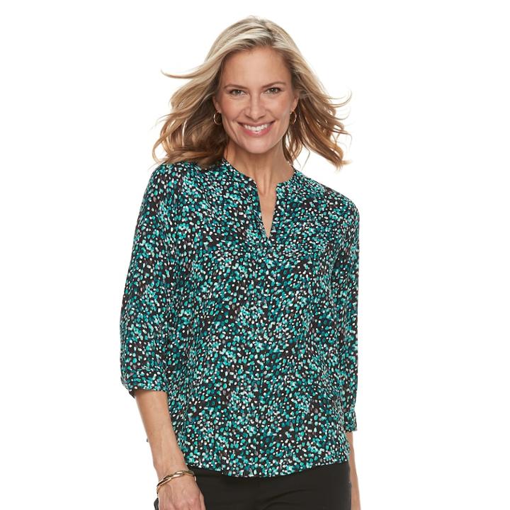 Women's Dana Buchman Printed Splitneck Top, Size: Xs, Turquoise/blue (turq/aqua)