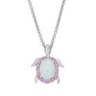 Lab-created Opal & Lab-created Pink Sapphire Sterling Silver Turtle Pendant Necklace, Women's, White