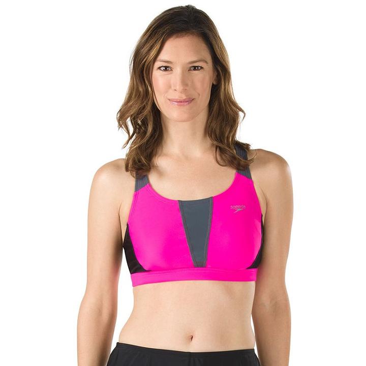 Women's Speedo Crossback Bikini Top, Size: 14, Brt Pink