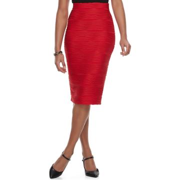 Women's Double Click Jacquard Midi Pencil Skirt, Size: Large, Red
