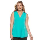 Plus Size Dana Buchman Pleated V-neck Tank, Women's, Size: 1xl, Turquoise/blue (turq/aqua)