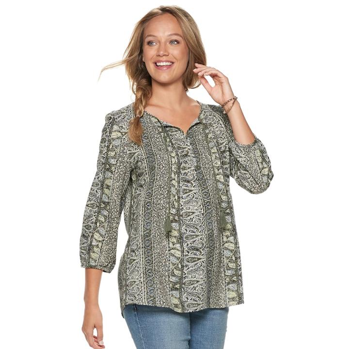 Petite Sonoma Goods For Life&trade; Printed Pintuck Peasant Top, Women's, Size: M Petite, Green