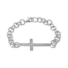 1/4 Carat T.w. Diamond Sterling Silver Sideways Cross Bracelet, Women's, Size: 7.5, White