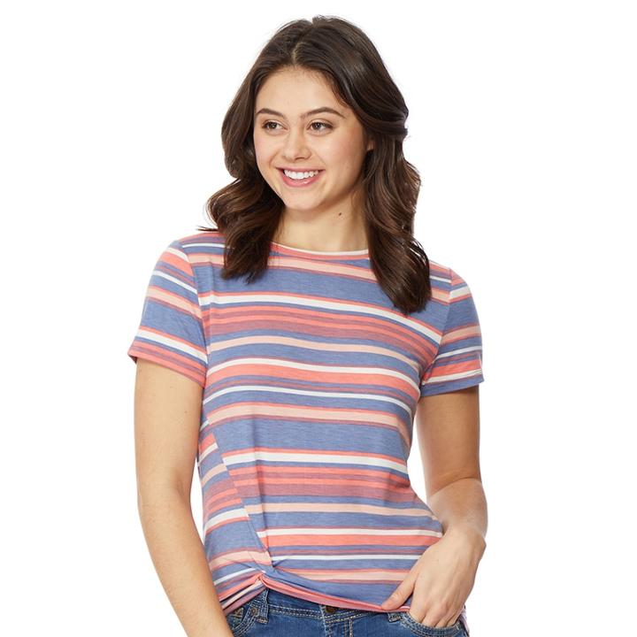 Juniors' Wallflower Knot-front Tee, Teens, Size: Large, Blue Stripe