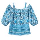 Girls 7-16 Rewind Off Shoulder Patterned Smocked Top, Girl's, Size: Large, Turquoise/blue (turq/aqua)