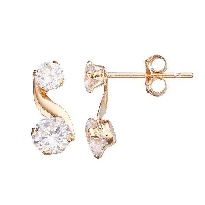 Taylor Grace 10k Gold Cubic Zirconia Swirl Drop Earrings, Women's, White