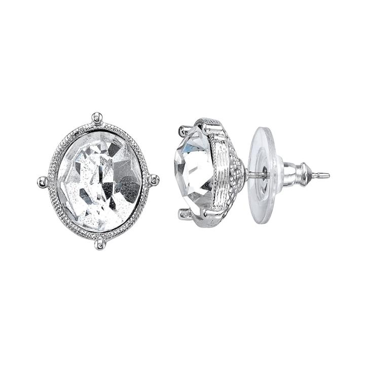 1928 Crystal Oval Stud Earrings, Women's, White