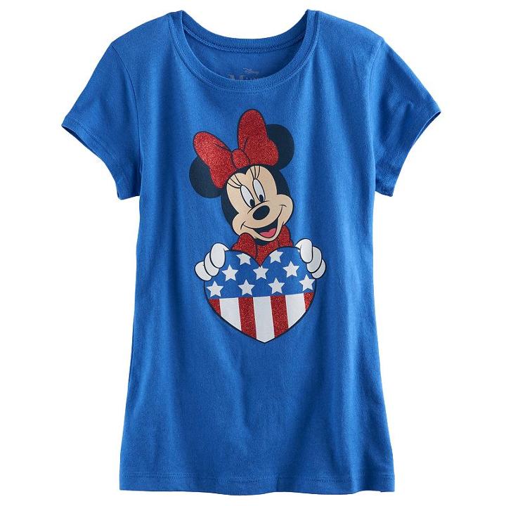 Disney's Minnie Mouse Girls 7-16 Glitter Heart Americana Tee, Size: Large, Blue Other