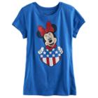 Disney's Minnie Mouse Girls 7-16 Glitter Heart Americana Tee, Size: Large, Blue Other