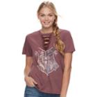 Juniors' Harry Potter Hogwarts Lace-up Graphic Tee, Teens, Size: Medium, Med Brown