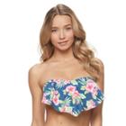 Mix And Match Floral Flounce Bandeau Bikini Top, Size: Xs, Brt Blue