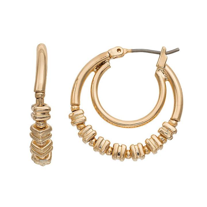 Napier Square Rondelle Beaded Double Hoop Earrings, Women's, Gold