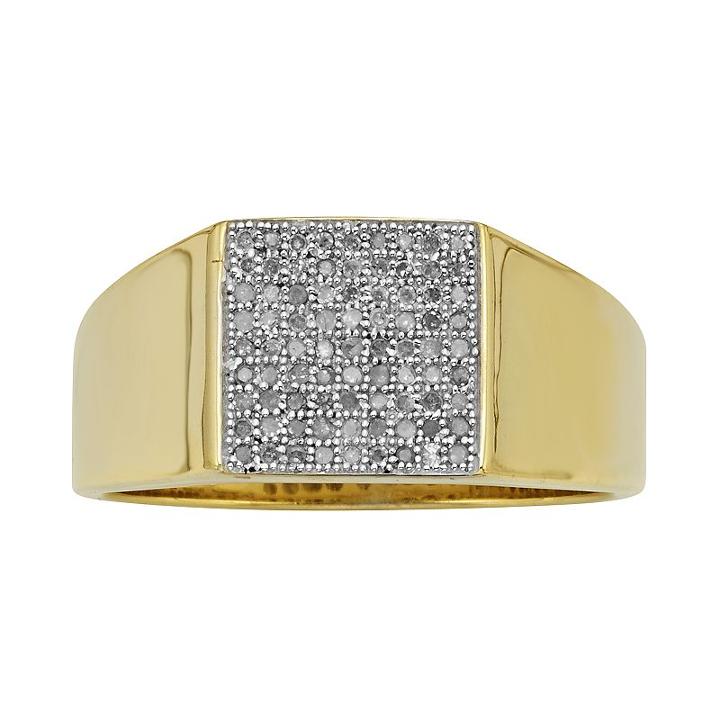 Yellow Rhodium-plated Sterling Silver 1/4-ct. T.w. Diamond Ring - Men, Size: 10, White