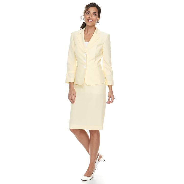 Women's Le Suit Seersucker Jacket & Skirt Suit, Size: 18, Yellow