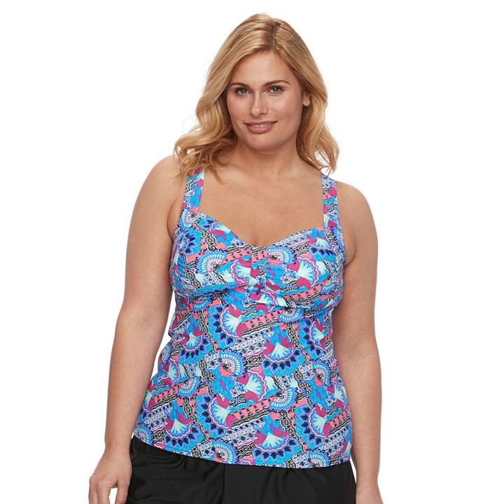 Plus Size Croft & Barrow&reg; Tummy Slimmer Striped D-cup Tankini Top, Women's, Size: 16 W, Med Blue