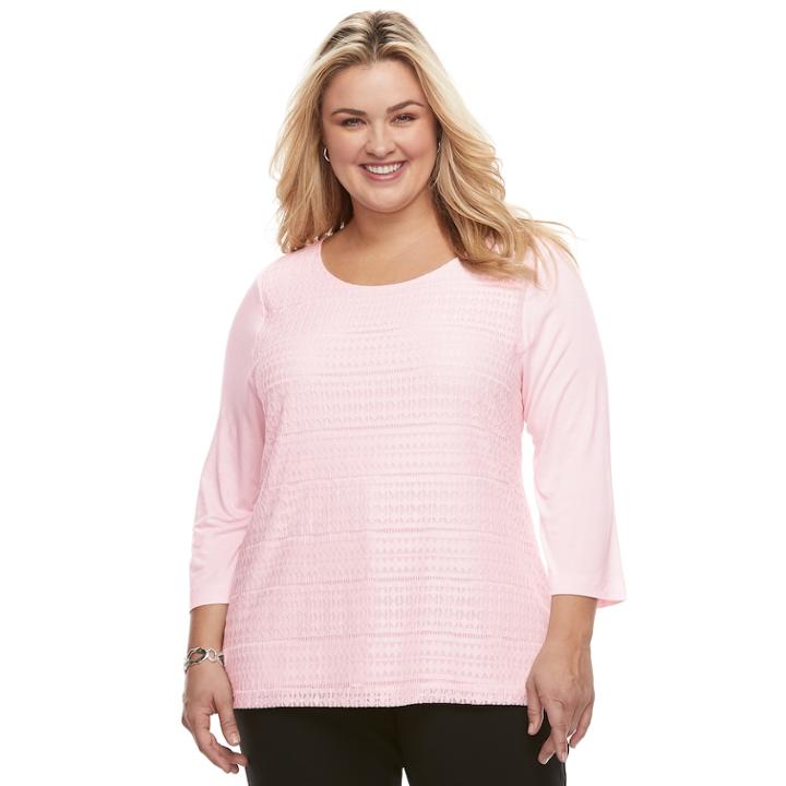 Plus Size Croft & Barrow&reg; Lace-front Scoopneck Tee, Women's, Size: 3xl, Brt Pink