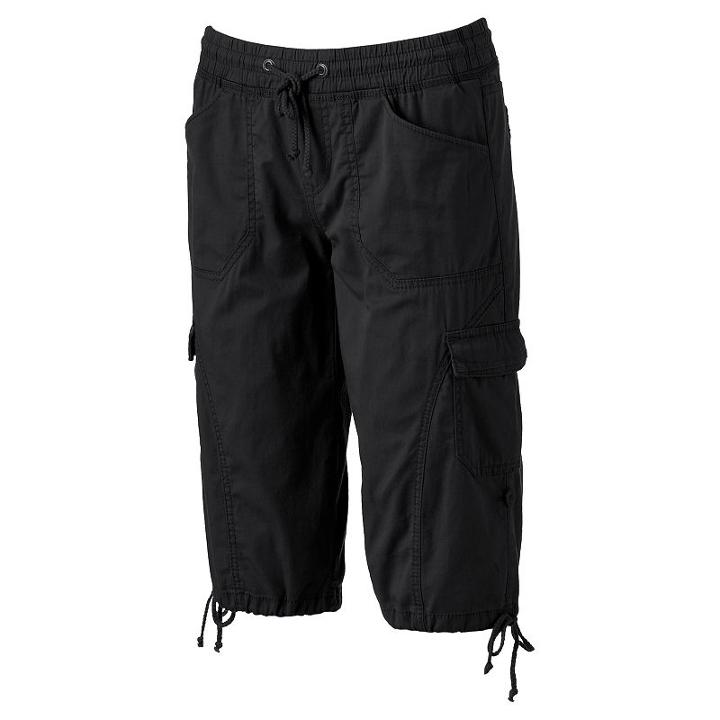 Juniors' Unionbay Drawstring Roll-tab Capris, Girl's, Size: Medium, Black
