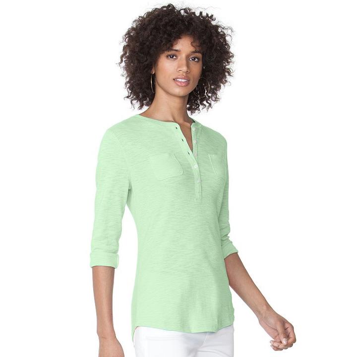 Women's Chaps Slubbed Henley, Size: Xl, Green