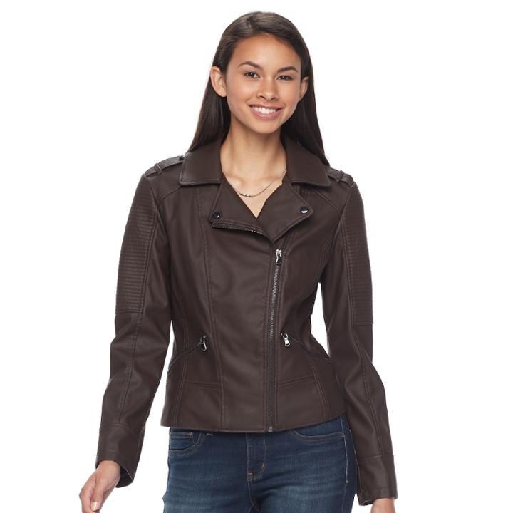 Juniors' Pink Envelope Asymmetrical Faux-leather Jacket, Teens, Size: Small, Med Brown