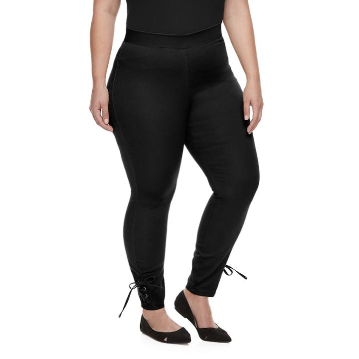 Plus Size Utopia By Hue Side-laced Twill Skimmer Leggings, Women's, Size: 2xl, Black