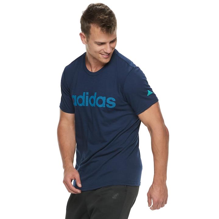 Men's Adidas Mesh Linear Logo Tee, Size: Xl, Blue (navy)