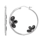 Sophie Miller Cubic Zirconia And Onyx Sterling Silver Floral Hoop Earrings, Women's, Black